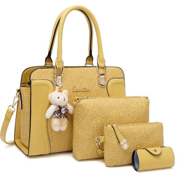 Handbags - Women's Yellow Faux Leather Top Handle High Quality Smooth Zippers Tote Bag